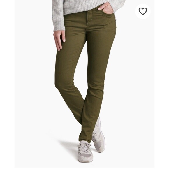 Kuhl Denim - Kuhl Kontour Skinny Jeans Olive Green Women's 4 Reg Hiking Outdoors Tie Waist
